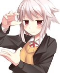  bad_id bad_pixiv_id blush highres jacket jitome original pose red_eyes school_uniform short_hair silver_hair smile solo sweater yamane_akira 