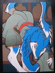  ambiguous_gender bent_over blue blue_eyes blue_fur claws female fur kate looking_at_viewer maru northern painting sergal slit_pupils smile trancy_mick white_fur 