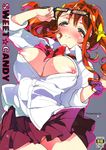  anjou_naruko ano_hi_mita_hana_no_namae_wo_bokutachi_wa_mada_shiranai. blush breasts cover cover_page glasses highres kasuga_souichi large_breasts long_hair nipple_slip nipples no_bra no_panties orange_hair skirt sleeves_rolled_up smile solo twintails 