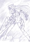  breasts garter_straps gloves kos-mos kos-mos_ver._4 large_breasts legs long_hair long_legs misnon_the_great monochrome sketch solo thighs underboob xenosaga xenosaga_episode_iii 