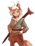  ahoge albino animal_ears fur_trim gun hands_on_hips jacket looking_at_viewer machine_gun mg34 military military_uniform nerima_(neconicoban) original red_eyes short_hair solo standing swastika tail uniform weapon 