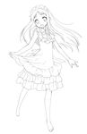  ano_hi_mita_hana_no_namae_wo_bokutachi_wa_mada_shiranai. barefoot dress ginta greyscale highres honma_meiko lineart long_hair maid_headdress monochrome sleeveless sleeveless_dress solo 