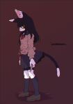  1girl black_eyes black_hair blood cat furry long_hair pyon_ko school_uniform solo 