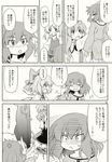  :3 =_= angry cirno closed_eyes comic doujinshi hair_ornament hairclip highres hitsujin kochiya_sanae monochrome moriya_suwako multiple_girls o_o open_mouth tears touhou yasaka_kanako younger 