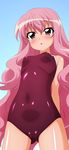  absurdres breasts cameltoe competition_school_swimsuit covered_navel from_below highres long_hair louise_francoise_le_blanc_de_la_valliere one-piece_swimsuit pink_eyes pink_hair small_breasts solo sugimura_tomokazu swimsuit zero_no_tsukaima 