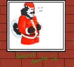  chrismas christmas costume dog ero holidays husky ishigray male mammal open_mouth overweight redsuit santa solo 