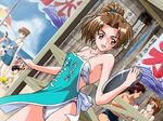  apron beach bikini brown_hair dutch_angle jpeg_artifacts kokura_masashi kooribata kudanshita_maeka multiple_girls ponytail swimsuit tokimeki_memorial tokimeki_memorial_2 tray 