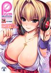  absurdres bangs blush bra breasts cable comic_prism cover cover_page covered_nipples cowboy_shot cross cross_necklace dated downblouse fingernails from_above hair_between_eyes hair_intakes hand_on_headphones headphones heart heart_necklace highres jacket jewelry large_breasts leaning_forward light_brown_hair lips lipstick long_fingernails long_sleeves looking_at_viewer magazine_cover makeup nail_polish necklace open_clothes pleated_skirt purple_eyes red_bra scan shinano_yura simple_background skirt smile solo strap_pull twintails underwear unzipped white_background wristband 