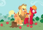  applejack_(mlp) bandage big_macintosh_(mlp) brother brother_and_sister crossgender cutie_mark draft_horse equine female feral friendship_is_magic fruit hat horse male mammal my_little_pony outside pain parody pony sibling sister smile trotsworth wounded yoke 