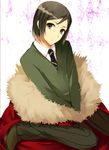  bad_id bad_pixiv_id bangs black_hair bob_cut cape fate/zero fate_(series) green_eyes male_focus necktie nntn sitting solo swept_bangs wariza waver_velvet 