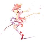  bad_id bad_pixiv_id bow bow_(weapon) bubble_skirt closed_eyes dress gloves hair_bow kaname_madoka leg_up magical_girl mahou_shoujo_madoka_magica pink_hair short_hair short_twintails skirt solo twintails ume_(plumblossom) weapon 