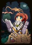  alien alien_(movie) blue_eyes crossover facehugger food hamburger idolmaster idolmaster_(classic) orange_hair science_fiction spacesuit takatsuki_yayoi twintails yuutousei 