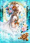  art_nouveau artist_name brown_hair dew_drop eyelashes face flower hands jewelry lips long_hair nail_polish original profile purple_eyes rose solo water_drop watermark web_address yuki_mami 