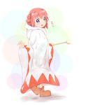  :d akaza_akari boots choko_chobi2010 cosplay double_bun final_fantasy leg_up looking_back open_mouth outstretched_arm pink_hair purple_eyes robe shadow short_hair smile solo standing wand white_mage white_mage_(cosplay) yuru_yuri 