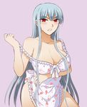  apron blush breasts cleavage heart kenji_t1710 large_breasts long_hair naked_apron red_eyes selvaria_bles senjou_no_valkyria silver_hair solo strap_pull very_long_hair 