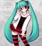  aqua_hair bespectacled glasses hatsune_miku headphones jacket jewelry necklace project_diva project_diva_(series) red_eyes skirt striped striped_legwear twintails vocaloid 