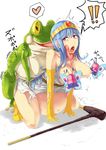  1girl all_fours antennae batterfly bestiality blue_hair blush bonsuke boots breast_sucking breasts chunsoft circlet creature doggystyle double_breast_sucking dragon_quest dragon_quest_iii elbow_gloves enix female frog frogger_(dragon_quest) gangbang gloves group_sex inflation kneeling large_breasts licking long_hair long_tongue looking_back monster open_mouth red_eyes sage_(dq3) saliva sex simple_background spoken_!! spoken_double_exclamation_mark spoken_heart staff stomach_bulge surprised sweat tiara tongue tongue_out torn_clothes torso_grab translated trembling vaginal white_background 