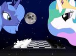  alicorn blue_hair challenge_accepted chess crown duo equine farvei female feral friendship_is_magic hair hi_res horn horse mammal moon multi-colored_hair my_little_pony pegacorn pony princess princess_celestia_(mlp) princess_luna_(mlp) purple_eyes rainbow_hair royalty sibling siblings sisters space stars 