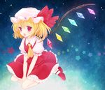  :o ascot bad_id bad_pixiv_id blonde_hair flandre_scarlet lazuri7 puffy_sleeves red_eyes seiza short_sleeves sitting solo star touhou wings 