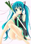  aqua_eyes aqua_hair bare_legs hatsune_miku highres leek long_hair necktie panties ribbon sitting skirt smile solo spring_onion twintails underwear very_long_hair vocaloid white_panties 