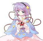  alphes_(style) asyura7 bad_id bad_pixiv_id eyeball hairband heart komeiji_satori light_smile long_sleeves looking_away parody purple_eyes purple_hair short_hair simple_background smile solo style_parody third_eye touhou upper_body wide_sleeves 