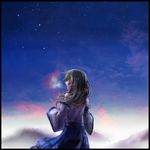  aqua_eyes breath cold detached_sleeves fog green_hair hair_ornament ichimi_tougarashi kochiya_sanae long_hair looking_at_viewer looking_back skirt sky solo star star_(sky) touhou twilight 