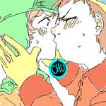  2boys earflap_hat eric_cartman hat kiss kyle_broflovski lowres male male_focus multiple_boys south_park yaoi 