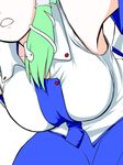  armpits breasts close-up detached_sleeves green_hair head_out_of_frame kochiya_sanae large_breasts simple_background snake solo touhou white_background yuzukineko 