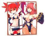  bad_id bad_pixiv_id belt breasts collar disgaea etna flat_chest gomtang la_pucelle large_breasts legs makai_senki_disgaea maou_prier microskirt multiple_girls pantyhose pointy_ears prier red_eyes red_hair short_hair signature skirt thighhighs thighs zettai_ryouiki 