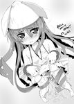  bad_perspective dress dress_lift female_ejaculation greyscale hat ikamusume long_hair masturbation monochrome nanaroku_(fortress76) no_panties pussy_juice pussy_juice_puddle shinryaku!_ikamusume solo tentacle_hair tentacles 