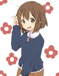  brown_eyes brown_hair hirasawa_yui k-on! kana_(okitasougo222) short_hair smile solo sweater v 