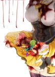  bad_id bad_pixiv_id blood blood_on_fingers bloody_clothes breasts cake corset detached_sleeves fingerless_gloves food gloves head_out_of_frame headless mahou_shoujo_madoka_magica mami_mogu_mogu medium_breasts pudding solo striped striped_legwear thighhighs tomoe_mami vertical-striped_legwear vertical_stripes wani_(mezo) 