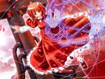  bad_id bad_pixiv_id bow capelet cyrillic dress excel_(shena) highres jewelry okazaki_yumemi red_capelet red_eyes red_hair ring russian short_hair smile solo touhou touhou_(pc-98) 
