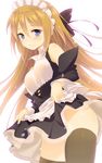  apron bare_shoulders black_legwear blue_eyes detached_sleeves long_hair maid maid_headdress orange_hair original panties pink_panties skirt skirt_lift smile solo thighhighs underwear zpolice 