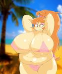  beach big_breasts bikini bovine breasts cattle clothing eyewear freckles glasses huge_breasts mammal overweight seaside swimsuit tamboribora 