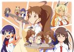  animal_ears blonde_hair brown_hair crossover dress glasses kiyal_bachika lr mayo_chiki! narumi_nakuru purple_hair taneshima_popura tengen_toppa_gurren_lagann to_aru_majutsu_no_index working!! 