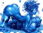  blue blue_hair blue_theme breasts butt chikokuma edit female goo goo_girl hair huge_breasts plain_background purple_eyes solo squishy unknown_artist white_background 