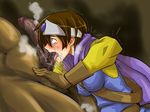  1girl aozoraichi blue_eyes blush brown_hair chunsoft deepthroat dragon_quest dragon_quest_iii enix fellatio forced hair_in_mouth huge_penis oral penis rape roto saliva shaking shindou_l spit stray_pubic_hair 