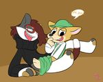  anthro brown_hair calico calico_cat canine cat corgi cosmin dog duo english_text eyewear feline glasses hair hat male mammal mewdles sweater tail text tongue toon_chrissy turtleneck 