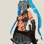 banned_artist blue_hair breasts cleavage hatsune_miku hockey_mask long_hair lowres mask medium_breasts sas-o simple_background sketch skirt solo twintails vocaloid 