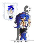  animal_ears big_breasts blue_hair breast_grab breasts crossgender cuisine ear_piercing earring female green_eyes hair hedgehog human imminent_sex male mammal nipples one_eye_closed piercing sega sonic_(series) sonic_the_hedgehog wet 