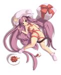  animal_ears blush bobby_socks bow box cake cat_ears cat_tail crescent food food_on_body from_above fruit gift gift_box hand_in_hair hand_on_own_chest hat highres kemonomimi_mode light_smile long_hair looking_at_viewer lying naked_ribbon nude on_back patchouli_knowledge purple_eyes purple_hair ribbon sexually_suggestive slice_of_cake socks solo spread_legs strawberry strawberry_shortcake tail touhou tsliuyixin very_long_hair 