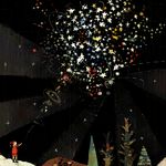  abstract christmas forest hat male_focus nature night night_sky original pine_tree ptromea santa_claus santa_hat scenery sky snow solo star star_(sky) starry_sky tree 