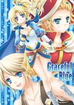  2boys blonde_hair blue_background blue_eyes boots cape dissidia_012_final_fantasy dissidia_final_fantasy earrings final_fantasy final_fantasy_iii final_fantasy_vi final_fantasy_xii full_body green_eyes hat jewelry leotard long_hair multiple_boys onion_knight ponytail smile striped tina_branford vaan vertical_stripes vest yurari 