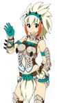  armor barioth_(armor) blonde_hair fukuoka_katsumi gloves green_eyes monster_hunter monster_hunter_portable monster_hunter_portable_3rd short_hair solo waving 