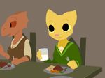  2011 amulet argonian duo eating feline female food happy katia_managan kazerad khajiit mammal milk oblivion prequel quill-weave scalie the_elder_scrolls the_elder_scrolls_iv:_oblivion video_games 