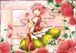  aps_(alice-momizi) bad_id bad_pixiv_id bandages box bun_cover chain chinese_clothes cuffs double_bun flower gift ibaraki_kasen looking_at_viewer pink_eyes pink_flower pink_hair pink_rose red_flower red_rose rose shackles short_hair skirt smile solo tabard tassel touhou 