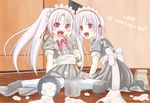  albino copyright_request maid multiple_girls nukunuku_(hinataboltuko) pale_skin pantyhose red_eyes silver_hair twintails valentine 