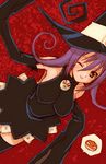  artist_request blair hat lowres one_eye_closed purple_hair solo soul_eater thighhighs 