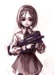  bob_cut bullpup densen_maniya gun gunslinger_girl henrietta_(gunslinger_girl) monochrome p90 purple short_hair solo submachine_gun weapon 